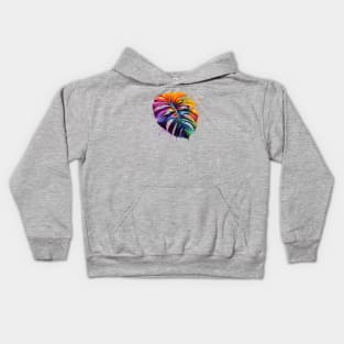 Rainbow Paint Drip Monstera Leaf Kids Hoodie